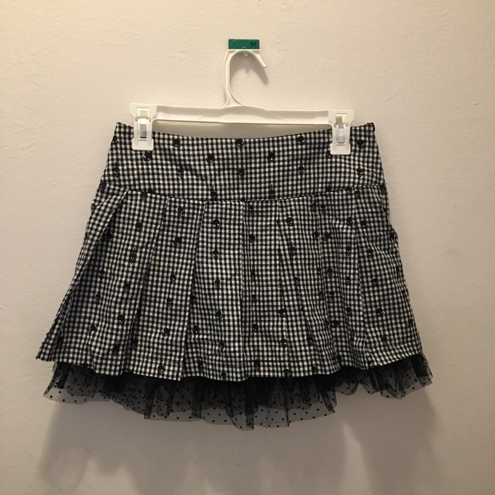 Black and white plaid skull skirt